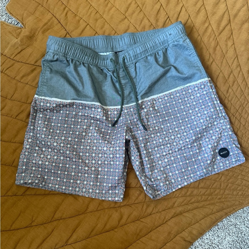 RVCA Gray and Pink Patterned Board Shorts